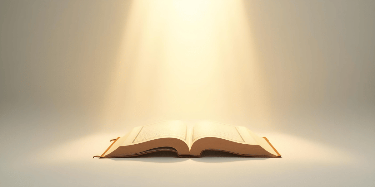 Minimalist image of a bright beam of light shining down on an open Quran on a plain surface, with soft golden background and subtle ripples symbolising divine truth and proof of Allah’s existence and oneness